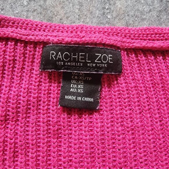 Rachel Zoe V-Neck Chevron Knit Sweater Womens size XS Hot Pink Longsleeve - Picture 6 of 9